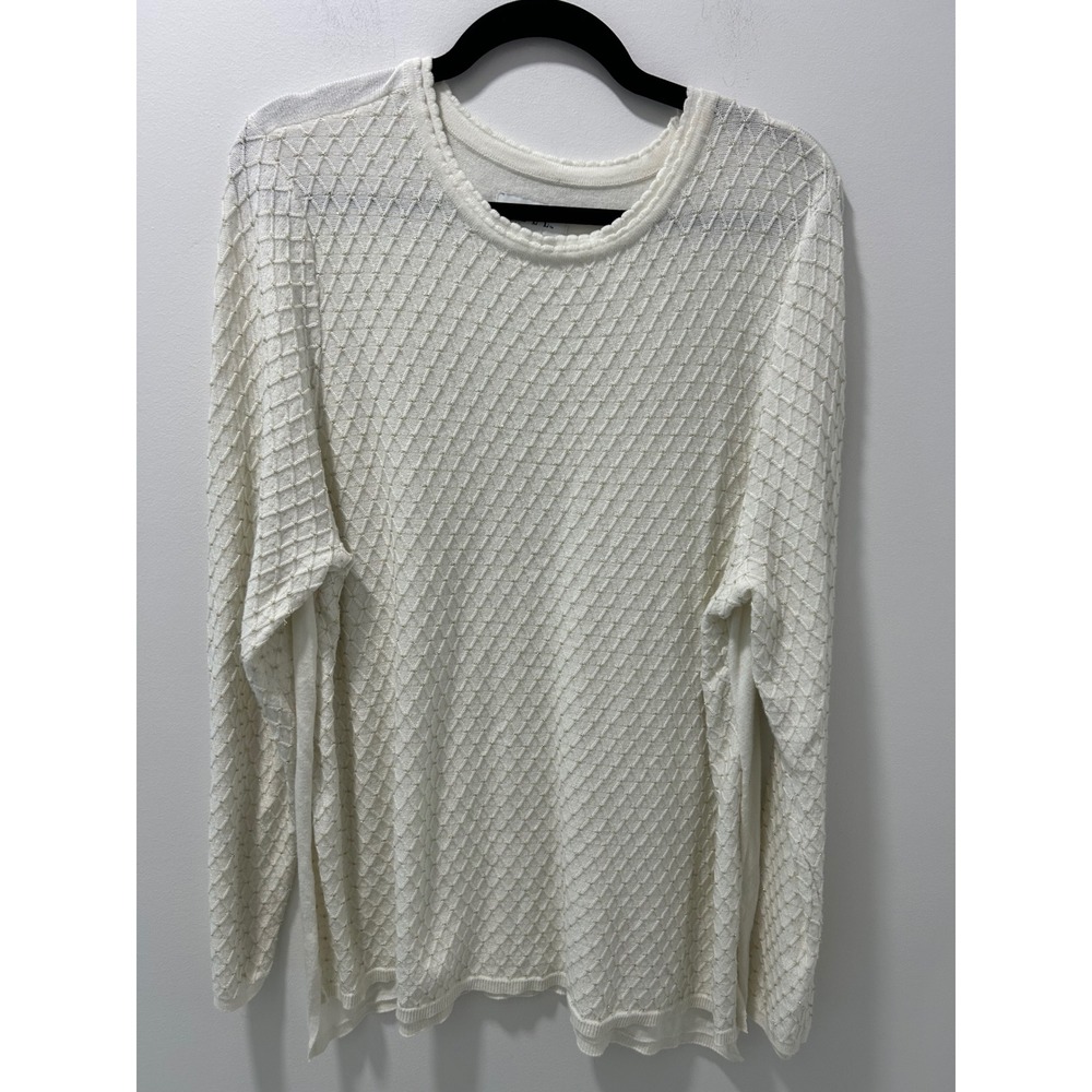 ELLE Women White Gold Metallic Diamond Knit Long Sleeve Sweater XXL Holiday Wear